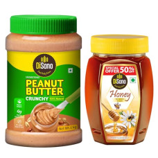 Deals, Discounts & Offers on  - DiSano Peanut Butter, All Natural, Crunchy, Unsweetened, 30% Protein, Gluten Free, Non GMO, 1Kg & Pure Honey, 500gm