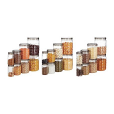 Deals and Offers on - Solimo Checkered Jar Container Set of 24, 2000ML, 1000ML, 500ML, 250ML, Transparent, Black Deals, Discounts & Offers on - Solimo Checkered Jar Container Set of 24, 2000ML, 1000ML, 500ML, 250ML, Transparent, Black