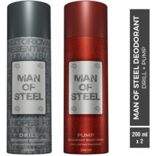 Deals and Offers on - DENVER Combo of Man Of Steel Drill + Pump Long lasting Deodorant Spray - For Men(400 ml, Pack of 2) Deals, Discounts & Offers on - DENVER Combo of Man Of Steel Drill + Pump Long lasting Deodorant Spray - For Men(400 ml, Pack of 2)