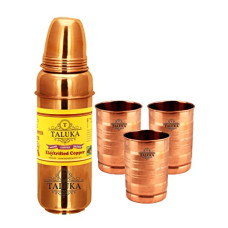 Deals and Offers on - Taluka Handmade Copper Bottle with Glass, Brown, Pack of 4 Deals, Discounts & Offers on - Taluka Handmade Copper Bottle with Glass, Brown, Pack of 4