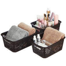 Deals and Offers on - Amazon Brand - Solimo Royal Multipurpose Storage Basket - Small (Set of 3, Brown) Deals, Discounts & Offers on - Amazon Brand - Solimo Royal Multipurpose Storage Basket - Small (Set of 3, Brown)