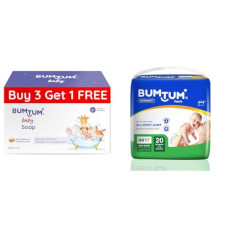 Deals, Discounts & Offers on Baby Care - Bumtum Baby Soap (4 x 50 gm) & Bumtum Baby Diaper (NB - 20 Pcs)