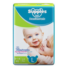 Deals, Discounts & Offers on Baby Care - Supples Premium Diapers, Large (L), 27 Count, 9-14 Kg, 12 hrs Absorption Baby Diaper Pants