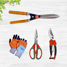 Deals, Discounts & Offers on Gardening Tools - Cinagro (Set of 3) Stainless Steel Gardening Tools, Pack of Hedge Shears with Wooden Handles, Pruning Shears and Gardening Scissors with Gloves, Sharp Blades