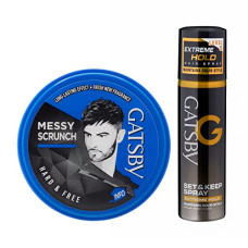 Deals, Discounts & Offers on Beauty Care - Gatsby Hair Styling Wax - Hard & Free 75gm With Gatsby Set & Keep Hair Spray - Extreme Hold 66ml | Style & Spray | For Messy Scrunch Style