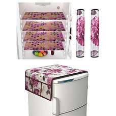 Deals, Discounts & Offers on  - Yellow Weaves Combo of Fridge Top Cover,2 Fridge Handle Covers + 4 Fridge Mats (Multi Color, 7 Piece set)