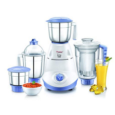 Deals and Offers on - Prestige Iris 750 Watt Mixer Grinder with 3 Stainless Steel Jar + 1 Juicer Jar (White and Blue) Deals, Discounts & Offers on - Prestige Iris 750 Watt Mixer Grinder with 3 Stainless Steel Jar + 1 Juicer Jar (White and Blue)