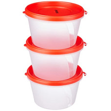 Deals and Offers on - Amazon Brand - Solimo Nestable & Stackable Polypropylene Container Set, Round, 750 ml, Set of 3, Red Deals, Discounts & Offers on - Amazon Brand - Solimo Nestable & Stackable Polypropylene Container Set, Round, 750 ml, Set of 3, Red