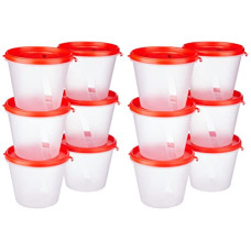 Deals and Offers on - Amazon Brand - Solimo Nestable & Stackable Polypropylene Container Set, Round, 1000 ml, Set of 12, Red Deals, Discounts & Offers on - Amazon Brand - Solimo Nestable & Stackable Polypropylene Container Set, Round, 1000 ml, Set of 12, Red