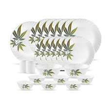 Deals and Offers on - La Opala, Novo Collection, Opal Glass Dinner Set 23 pcs, Trinty Green, White Deals, Discounts & Offers on - La Opala, Novo Collection, Opal Glass Dinner Set 23 pcs, Trinty Green, White