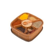 Deals, Discounts & Offers on  - GOPI Multi-Purpose Plastic 7 Sections Square Masala Storage Box Rangoli Dabba Box Set, Spice Box Set - Brown (Masala Box - 7 in 1)