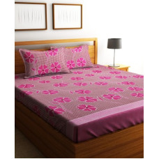 Deals, Discounts & Offers on  - Fashion String 120 TC Microfiber Double Floral Flat Bedsheet(Pack of 1, Flamingo Pink)