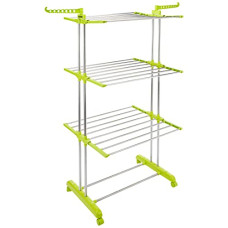 Deals and Offers on - Amazon Brand - Solimo Premium Stainless Steel Double Supported 3 Layer Cloth Drying Stand, Foldable and Movable (Natural SS & Green) Deals, Discounts & Offers on - Amazon Brand - Solimo Premium Stainless Steel Double Supported 3 Layer Cloth Drying Stand, Foldable and Movable (Natural SS & Green)