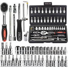 Deals and Offers on - ZSIGNS 46Pcs 1/4 Inch Drive Box End Socket Set,Metric Ratchet Wrench Set With 4-14Mm Cr-V Sockets,S2 Bits,Extension Bars,Mechanic Tool Kits For Household Auto Repair (Color - Black) Deals, Discounts & Offers on - ZSIGNS 46Pcs 1/4 Inch Drive Box End Socket Set,Metric Ratchet Wrench Set With 4-14Mm Cr-V Sockets,S2 Bits,Extension Bars,Mechanic Tool Kits For Household Auto Repair (Color - Black)