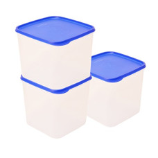 Deals, Discounts & Offers on  - Tallboy Square Plastic Container Set, 3.9 Liters, Set of 3, White and Blue
