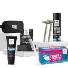 Deals, Discounts & Offers on Bags, Wallets & Belts - Bombay Shaving Company 7in1 Shaving Kit for Men | Valentine's Day Gift for Men | Grooming Kit for Men | Charcoal Shaving Foam, Charcoal Soap, Razor for Men, Charcoal Face Wash, Hair Comb with Travel Pouch | Gift Kit