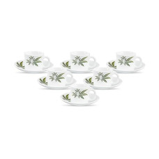 Deals and Offers on - La Opala, Melody Collection, Opal Glass Coffee Cup & Saucer Set Regular 12 pcs, Trinty Green, White Deals, Discounts & Offers on - La Opala, Melody Collection, Opal Glass Coffee Cup & Saucer Set Regular 12 pcs, Trinty Green, White