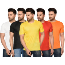 Deals, Discounts & Offers on  - InkTeesPack of 5 Round_5_05_S Men Solid Round Neck Polyester Multicolor T-Shirt