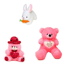 Deals and Offers on - nkl Soft Teddy Bear with Heart Pink 2 feet (60 cm) +1 Feet Cap Teddy 30 Pink + Rabbit with Carrot White (25 cm) Deals, Discounts & Offers on - nkl Soft Teddy Bear with Heart Pink 2 feet (60 cm) +1 Feet Cap Teddy 30 Pink + Rabbit with Carrot White (25 cm)