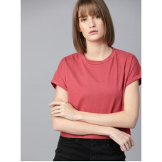 Deals, Discounts & Offers on  - [Sizes L, XL] RoadsterWomen Solid Round Neck Pure Cotton Pink T-Shirt