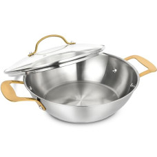 Deals and Offers on Cookware - Michelangelo Stainless Steel Kadai, 24cm/ 2.5 litres Steel Kadai with Golden Riveted Handles, Heavy Bottom, Induction Kadai and Gas Ready, Silver Deals, Discounts & Offers on Cookware - Michelangelo Stainless Steel Kadai, 24cm/ 2.5 litres Steel Kadai with Golden Riveted Handles, Heavy Bottom, Induction Kadai and Gas Ready, Silver