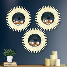 Deals, Discounts & Offers on  - Creative Arts n Frames 11 inch Set of 3 Round Wall Dcor Hand Crafted Wooden HD Wall Mirror Panel