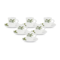Deals and Offers on - La Opala, Melody Collection, Opal Glass Cup & Saucer Set Fontana 12 pcs, Trinty Green, White Deals, Discounts & Offers on - La Opala, Melody Collection, Opal Glass Cup & Saucer Set Fontana 12 pcs, Trinty Green, White