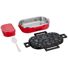 Deals, Discounts & Offers on  - Amazon Brand - Solimo Stainless Steel Lunch Box with Spoon and Side Container, 800 ML, Red