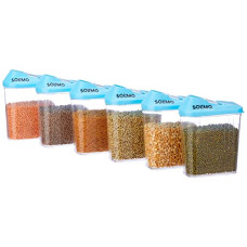 Deals and Offers on - Amazon Brand - Solimo Plastic Storage Containers with Sliding Mouth (Set of 6, 750ml, Blue) Deals, Discounts & Offers on - Amazon Brand - Solimo Plastic Storage Containers with Sliding Mouth (Set of 6, 750ml, Blue)