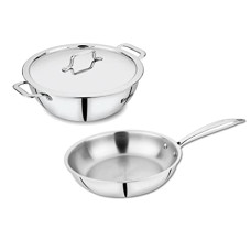 Deals, Discounts & Offers on Cookware - Bergner Tripro Triply 3 Pc Cookware Set, 22 cm Deep Kadai, 20 cm Fry Pan, 1X Stainless Steel Lid, Stay Cool Handles, Induction & Gas Ready, Multi-Layer Polish Surface, 5-Year Warranty
