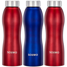 Deals, Discounts & Offers on  - Amazon Brand - Solimo Water Bottle, Spill-Proof, Ergonomic, Safe For Refrigerator, Freezer And Dishwasher (Stainless Steel, Set Of 3, 2 Red And 1 Blue), 1 liter
