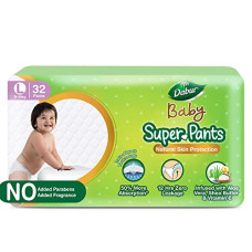 Deals, Discounts & Offers on Baby Care - Dabur Baby Super Pants - L (32 Pieces) | 9-14 kg | Insta-Absorb Technology | Diapers Infused with Aloe Vera, Shea Butter & Vitamin E | No Added Parabens, Added Fragrances