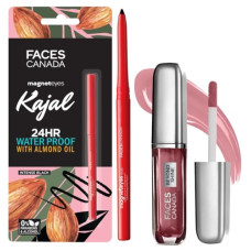 Deals, Discounts & Offers on Beauty Care - FACESCANADA Lip Gloss Baebe 03 (Glossy) & FACES CANADA Magneteyes Kajal - Black, 0.35g | 24 Hr Long Stay | One Stroke Smooth Glide | Waterproof, Smudgeproof & Fadeproof | Deep Matte Finish