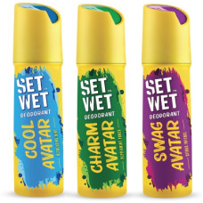 Deals, Discounts & Offers on  - SET WET Cool, Charm and Swag Avatar Deodorant Spray - For Men(450 ml, Pack of 3)