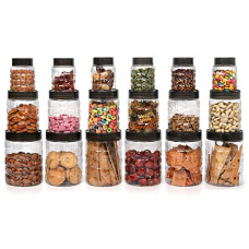 Deals, Discounts & Offers on  - CELLO Checkers Pet Plastic Airtight Canister Set | Food grade and BPA free canisters | Air tight seal & Stackable Transparent | 300ml x 6, 650ml x 6, 1200 x 6, Set of 18