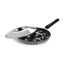 Deals, Discounts & Offers on Cookware - CELLOAppam Patra with Stainless Steel Lid Non-Stick Heavy Duty Aluminium 25 cm, 12 Cavity | Single Handle with SS Lid | Appam Maker | Appam Patra | Appam pan | Litti Maker | Black