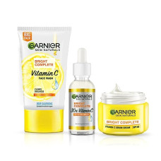 Deals, Discounts & Offers on Beauty Care - Garnier Vitamin C Regime Pack (Bright Complete Brightening Facewash 150g, Bright Complete Vitamin C Serum 30ml, Bright Complete Serum Cream SPF 40 45g)