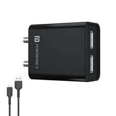 Deals, Discounts & Offers on  - Portronics Adapto 66 2.4A 12w Dual USB Port 5V/2.4A Wall Charger,Comes with 1M Micro USB Cable, USB Wall Charger Adapter
