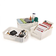 Deals, Discounts & Offers on  - Cello Style Knit Small Basket Without Lid, Set of 3, Ivory,Plastic