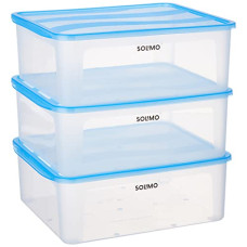 Deals and Offers on - Solimo Plastic Fridge Multi Storage Container with Lid (Set of 3, 8000ml, Blue) Deals, Discounts & Offers on - Solimo Plastic Fridge Multi Storage Container with Lid (Set of 3, 8000ml, Blue)
