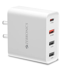 Deals, Discounts & Offers on Mobile Accessories - Zebronics RC45A Smart Quad-Port Adapter (Type C - PD 3.0, USB 3.0 - QC 3.0) with Wide Input Range, PD 3.0 Technology, Compact Design, Smart Adapter