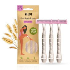 Deals, Discounts & Offers on Health & Personal Care - Plush Disposable Eco-Razor for Women (Pack of 3) with Aloe & Vit E Lubricating Strip | Painless Hair Removal Razor with 3 Swedish Steel Blades & Wheat Straw Handle | Irritation-free Body Razor