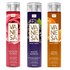 Deals and Offers on - VANESA Body Wash Fresh Fruity, Magic Berries, Sensual Floral (Pack of 3) - 200ML Each | Aroma of Natural Fruits & Floral Fragrance | Refreshing Gentle Cleaning Bodywash Deals, Discounts & Offers on - VANESA Body Wash Fresh Fruity, Magic Berries, Sensual Floral (Pack of 3) - 200ML Each | Aroma of Natural Fruits & Floral Fragrance | Refreshing Gentle Cleaning Bodywash