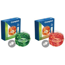 Deals, Discounts & Offers on  - Crompton Galaxy Decoration Copper USB Powered String Fairy Lights with 100 Led Light (10 Meters, Red & Green, Pack of 2)