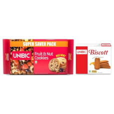 Deals and Offers on - UNIBIC Fruit & Nut Cookies, 500 g & Unibic Biscott in Caramel and Cinnamon Flavour 250g, Traditionally Baked Atta Biscuit, No Maida, Crunchy and Healthy Deals, Discounts & Offers on - UNIBIC Fruit & Nut Cookies, 500 g & Unibic Biscott in Caramel and Cinnamon Flavour 250g, Traditionally Baked Atta Biscuit, No Maida, Crunchy and Healthy
