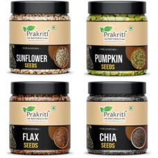 Deals, Discounts & Offers on Food and Health - Prakriti Naturals Raw Seeds -1kg (Pumpkin, sunflower, chia, flax Seeds - 250gm Jar (pack of 4) Assorted Seeds & Nuts(4 x 0.25 kg)