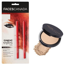 Deals, Discounts & Offers on Beauty Care - FACESCANADA Magneteyes Kajal- 2 In 1 Black, Black, & Faces Canada Weightless Matte Compact SPF 20, Enriched with Shea Butter and Vitamin E, Non Oily Matte Finish, Ivory 9gm