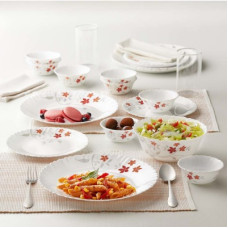 Deals and Offers on - Larah by Borosil Pack of 13 Opalware ROSALIE Dinner Set(White, Red, Microwave Safe) Deals, Discounts & Offers on - Larah by Borosil Pack of 13 Opalware ROSALIE Dinner Set(White, Red, Microwave Safe)