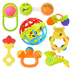 Deals and Offers on - WISHKEY Colorful Attractive Plastic Non Toxic Set of 7 Shake & Grab Rattle and 1 Teether BPA Free Deals, Discounts & Offers on - WISHKEY Colorful Attractive Plastic Non Toxic Set of 7 Shake & Grab Rattle and 1 Teether BPA Free