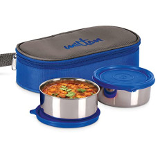 Deals and Offers on - MILTON Hot Bite Stainless Steel Lunch Box, 2 Containers, 320 ml Each, Blue | Leak Proof | Food Grade | Easy to Carry | Hot Food Deals, Discounts & Offers on - MILTON Hot Bite Stainless Steel Lunch Box, 2 Containers, 320 ml Each, Blue | Leak Proof | Food Grade | Easy to Carry | Hot Food